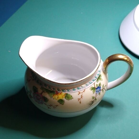 Noritake Amerita  Porcelain Cream Pitcher with Gold Trim Floral Hand Painted - Picture 3 of 7